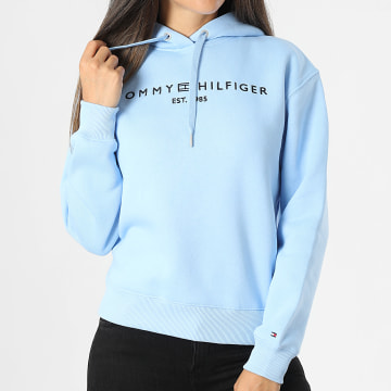 Tommy Hilfiger - Felpa con cappuccio donna Corp Logo 3598 Azzurro