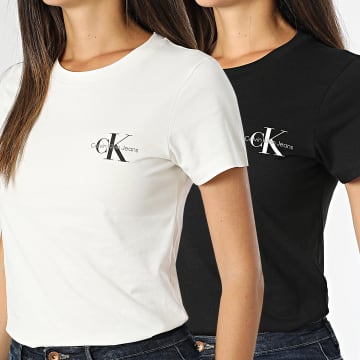 Calvin Klein - Lot De 2 Tee Shirts Slim Femme 9734 Beige Clair Noir