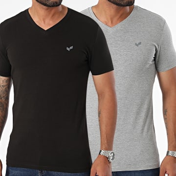 Kaporal - Lot De 2 Tee Shirts Col V GIFTM11 Noir Gris Chiné