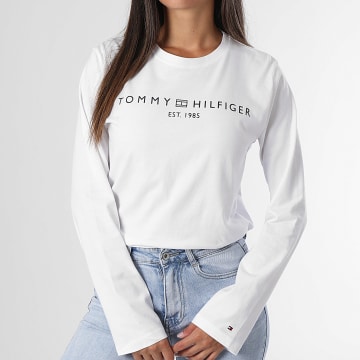 Tommy Hilfiger - Tee Shirt Manches Longues Regular Fit Femme Essential Corp Logo 3620 Blanc