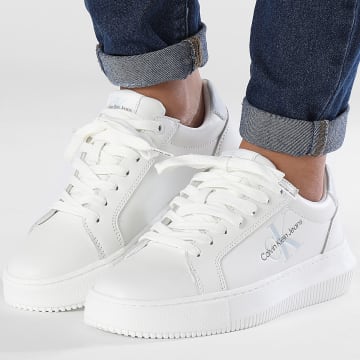 Calvin Klein - Vrouwen Chunky Cupsole Mono Leather 0823 Bright White Plein Air Sneakers