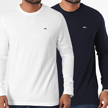 Tommy Jeans - Lot De 2 Tee Shirts Manches Longues 0731 Blanc Bleu Marine