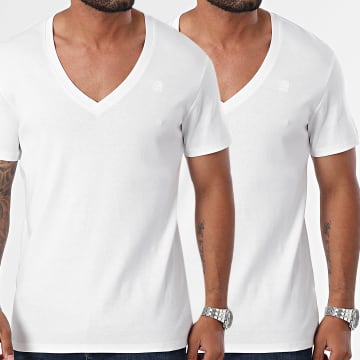 G-Star - Lote de 2 camisetas con cuello en V D25500-124 Blanco