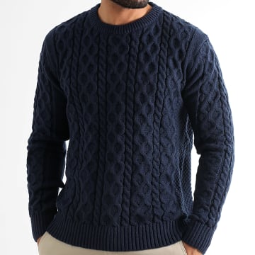 LBO - Pull Col Rond Torsades 1428 Bleu Marine