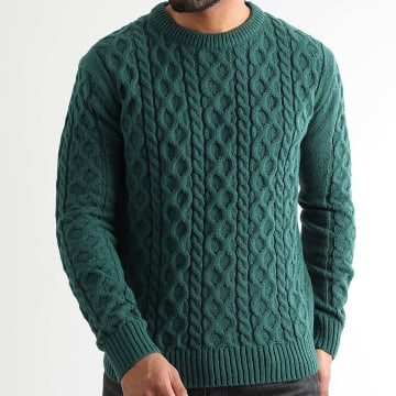 LBO - Pull Col Rond Torsades 1433 Vert Bouteille
