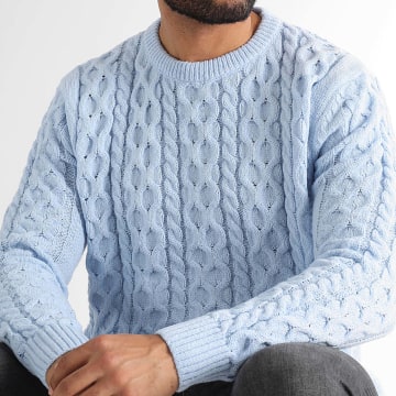 LBO - Pull Col Rond Torsades 1431 Bleu Clair