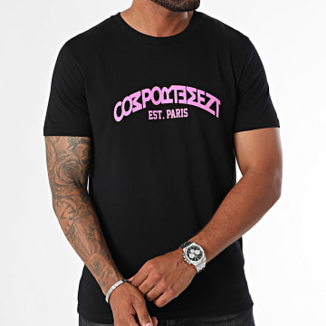 Comportement - T-shirt Est. Parijs Zwart Roze Fluo