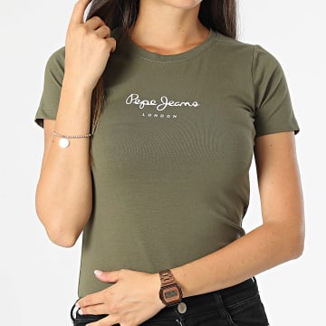 Pepe Jeans - Tee Shirt Slim Femme New Virginia Vert Kaki