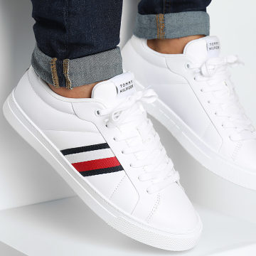 Tommy Hilfiger - Sneakers Icon Court in pelle a strisce 5163 bianco