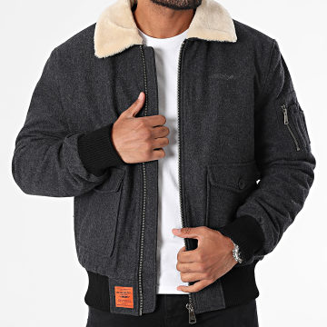 Bombers Original - Giacca Bomber Aviator con colletto in pelle di pecora Grigio antracite