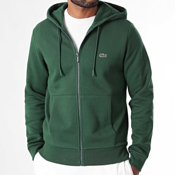 Lacoste - Sweat Zippé Capuche Logo Brodé Crocodile Classic Fit Vert Foncé