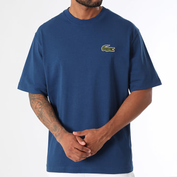 Lacoste - Tee Shirt Oversize Loose Fit Big Logo Crocodile Brodé Bleu Marine