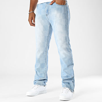 Ikao - Jean Flare A Carreaux Bleu Denim