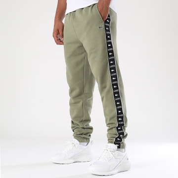 Lacoste - Pantalon Jogging A Bandes Logo Brodé Crocodile Vert Kaki