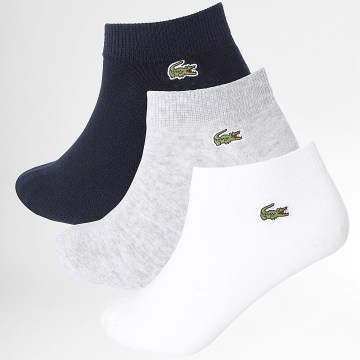 Lacoste - Lot De 3 Paires De Chaussettes Logo Brodé Crocodile Blanc Gris Chiné Bleu Marine