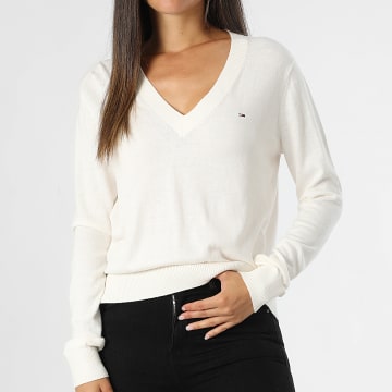 Tommy Jeans - Pull Col V Femme Essential 8670 Beige