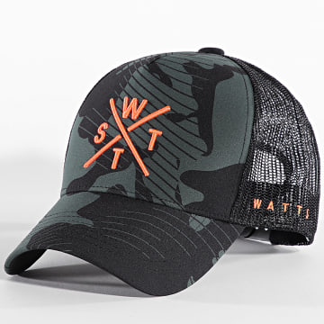 Watts - Casquette Trucker Tribe Noir Vert Kaki Camouflage