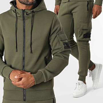 Zayne Paris  - Khaki Green Hooded Zip Sweatshirt en Joggingbroek Set