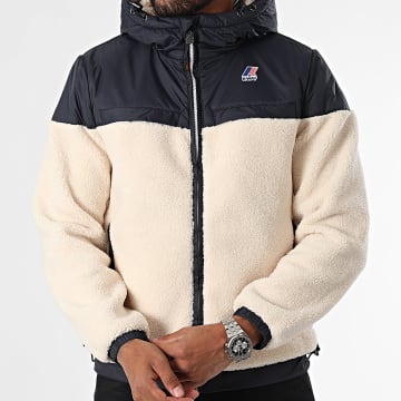 K-Way - Veste Sherpa Zippée Capuche Le Vrai 3.0 Jildaz Orsetto K71341W Beige Bleu Marine