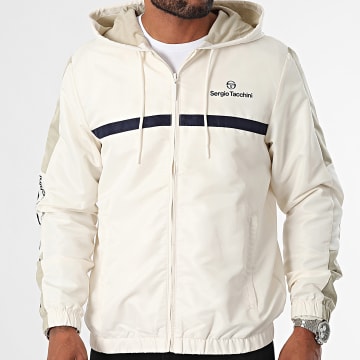 Sergio Tacchini - Veste Zippée Capuche A Bandes Prannie 40846 Blanc Bleu Marine