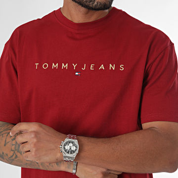 Tommy Jeans - Tee Shirt Regular Fit Gold Linear Logo 9694 Bordeaux Doré