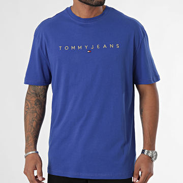 Tommy Jeans - Tee Shirt Regular Fit Gold Linear Logo 9694 Bleu Roi Doré