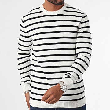 Only And Sons - Sweat Crewneck A Rayures Regular Alex Blanc Bleu Marine