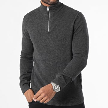 Only And Sons - Alex Antraciet Grijs Regular Zip Collar Sweatshirt