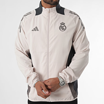 Adidas Sportswear - Sweat Col Zippé A Bandes Real Madrid IT5117 Beige Gris