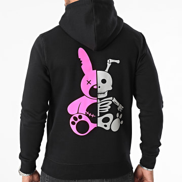 Sale Môme Paris - Felpa con cappuccio Skeleton Rabbit Nero Rosa Riflettente Fluorescente