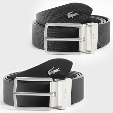 Lacoste - Ceinture Réversible En Cuir Avec Logo Crocodile Metal Noir