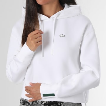 Lacoste - Sweat Capuche Femme Logo Brodé Crocodile Blanc