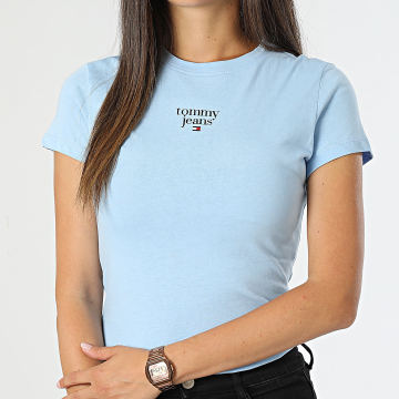 Tommy Jeans - Camiseta de mujer Essential Logo 8800 Slim Azul claro