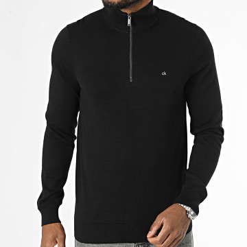 Calvin Klein - Zip Neck Sweat Katoen Zijde Blend 3748 Zwart