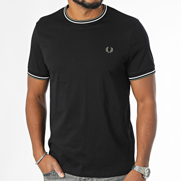 Fred Perry - T-shirts met dubbele punten M1588 Zwart