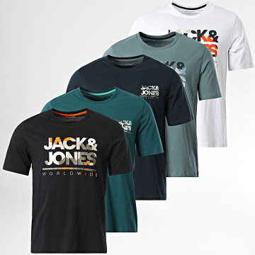 Jack And Jones - Set van 5 Grijs Wit Zwart Navy Groen Fles T-shirts