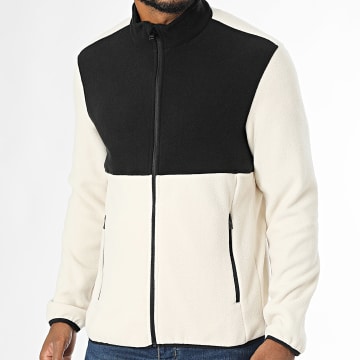 JJREBEL - Veste Zippée Polaire Fleece Beige Clair Noir