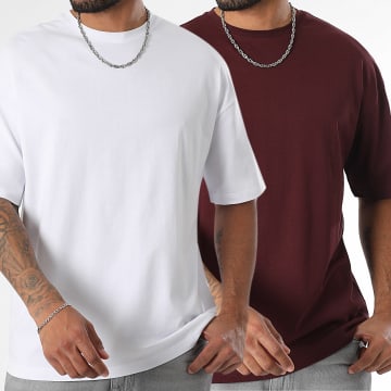 LBO - Lote de 2 camisetas oversize grandes 3563 Blanco Burdeos
