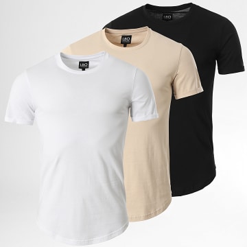 LBO - Set van 3 T-shirts met ronde onderkant 3549 Zwart Wit Beige
