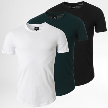 LBO - Set van 3 lage afgeronde T-shirts 3552 Zwart Wit Groen Fles