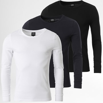 LBO - Lot De 3 Tee Shirts Manches Longues 3537 Noir Blanc Bleu Marine