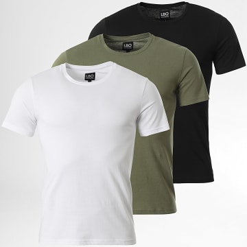 LBO - Lot De 3 Tee Shirts Col Rond 3524 Noir Blanc Vert Kaki
