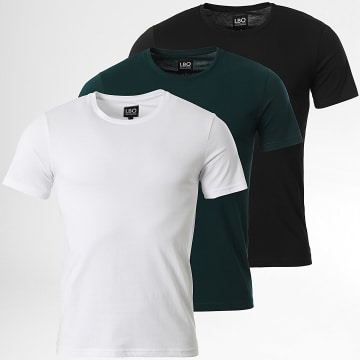 LBO - Lot De 3 Tee Shirts Col Rond 3525 Noir Blanc Vert Bouteille