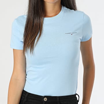 Tommy Jeans - Tee Shirt Slim Femme Linear 8785 Bleu Clair