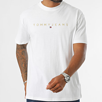 Tommy Jeans - Tee Shirt Regular Fit Goud Lineair Logo 9694 Wit Goud