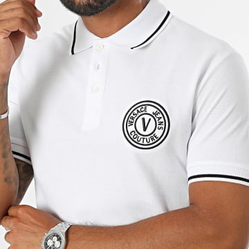 Versace Jeans Couture - Polo Manga Corta Vemblem Bordado 77GAGT01-CJ01T Blanco Negro