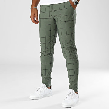 Frilivin - Pantaloni chino skinny a quadri verde cachi