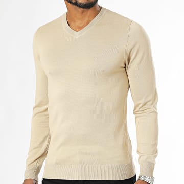 Frilivin - Beige trui met V-hals