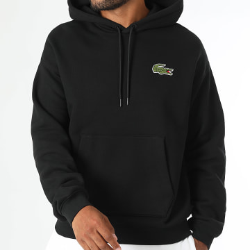 Lacoste - Loose Fit Kapuzenpullover mit gesticktem Krokodil-Logo Schwarz