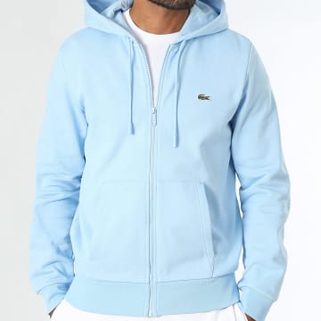 Lacoste - Sweat Zippé Capuche Logo Brodé Crocodile Classic Fit Bleu Clair